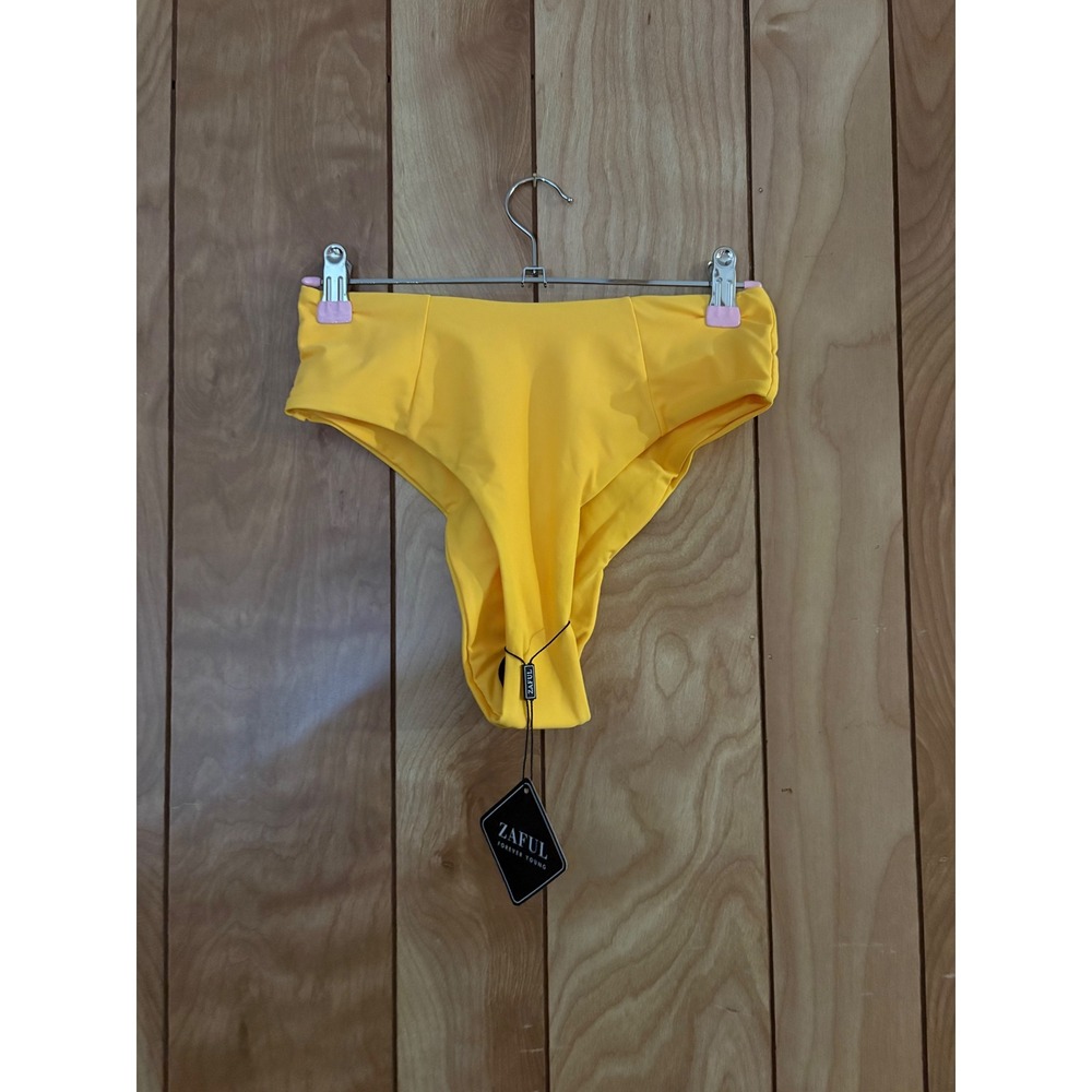 Zaful Yellow High Waisted Bikini Bottoms Cheeky High Cut Swimwear Womens Size S